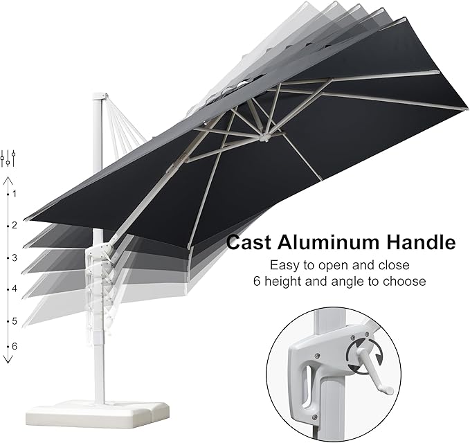 PURPLE LEAF 10' × 13' Patio Umbrella White Cantilever Umbrella Aluminum Square Outdoor Offset Umbrella Hanging Windproof with 360° Rotation for Garden Deck Pool, Grey