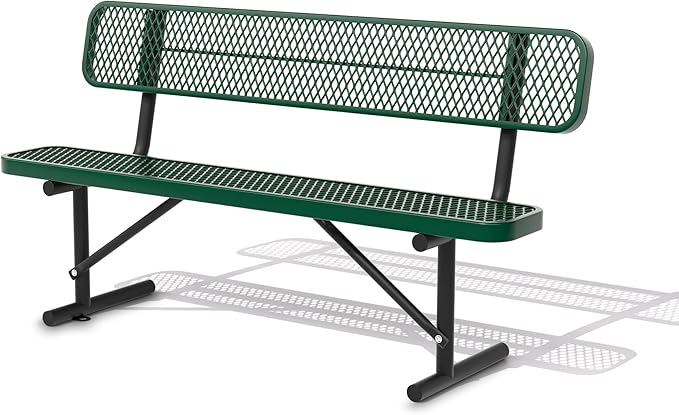 6 Ft Metal Park Bench for Outside, All-Weather Thermoplastic Coating Outdoor Bench with Backrest, Commercial Heavy Duty Benches for Shopping Malls, Stores, Parks, Patios, Decks, Green
