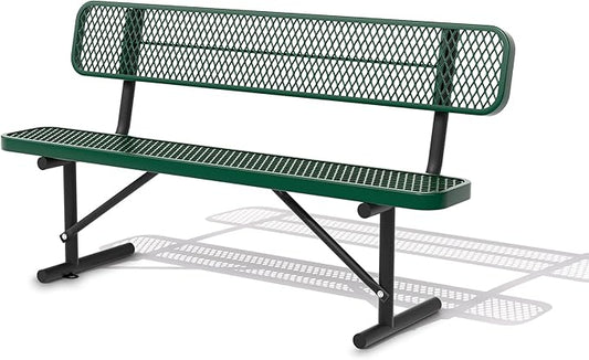 6 Ft Metal Park Bench for Outside, All-Weather Thermoplastic Coating Outdoor Bench with Backrest, Commercial Heavy Duty Benches for Shopping Malls, Stores, Parks, Patios, Decks, Green