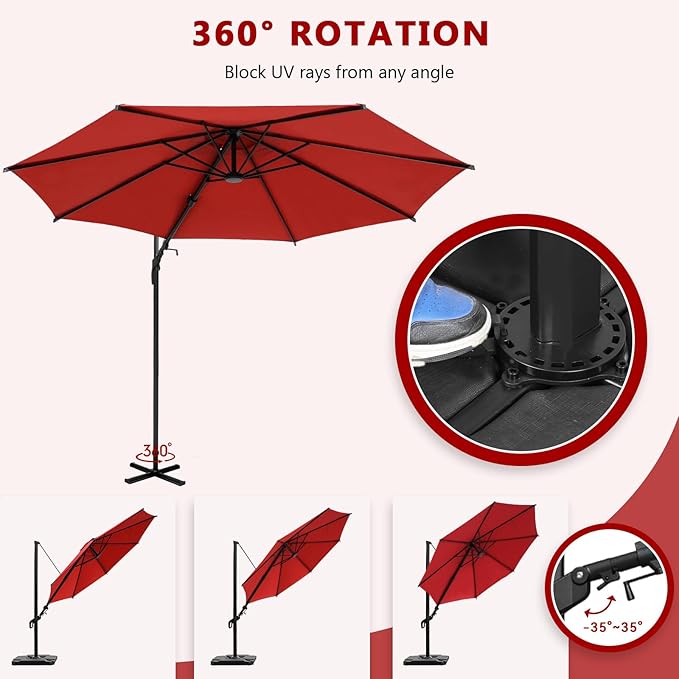 Abba Patio 10FT Vienna Offset Patio Umbrella Outdoor Cantilever Umbrella with 360° Rotation Design and Easy Tilt Adjustment UV 50+ Protection 8 Ribs for Backyard Garden Deck Pool Patio, Red