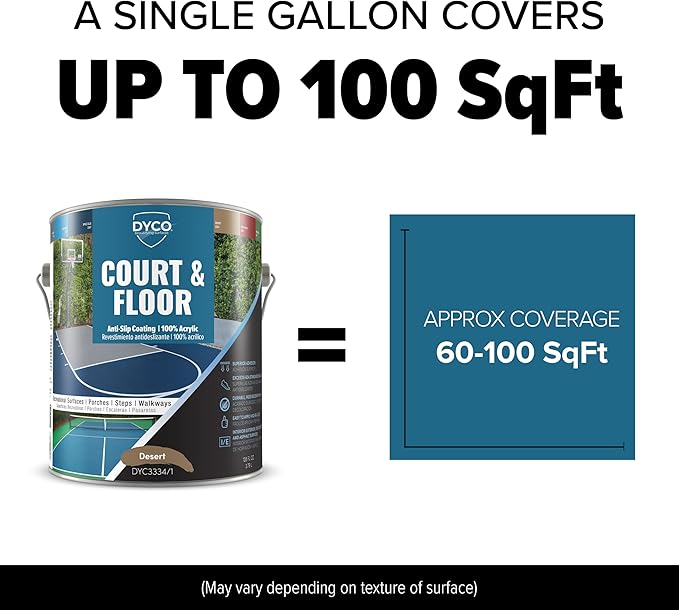 DYCO Court & Floor Anti-Slip Coating - Slip-Resistant Pavement, Cement & Concrete Paint for Pickleball, Tennis & Basketball Courts, Exceeds ADA Standards for Safety Areas (Desert, 1 Gallon)