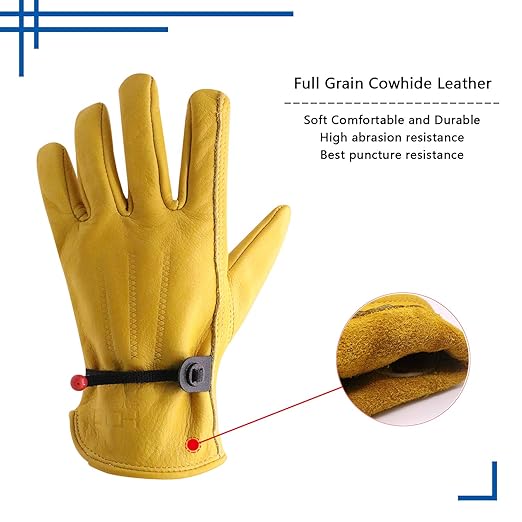 HLDD HANDLANDY 2 Pairs Cowhide Leather Work Gloves for Men & Women, Reinforced Durable Palm, Heavy Duty for Construction, Welding, Yardwork, Farm, Mechanic, Gardening, Driving