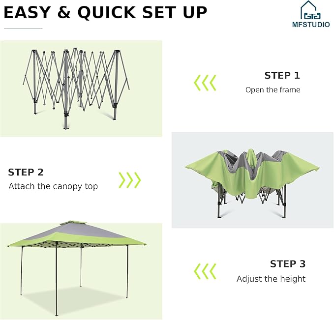MFSTUDIO 13x13 Outdoor Pop Up Canopy Tent,Easy Set-up Straight Leg Folding Instant Shelter for Beach,Party and Camping, 169 Sq. Ft of Shade,Green