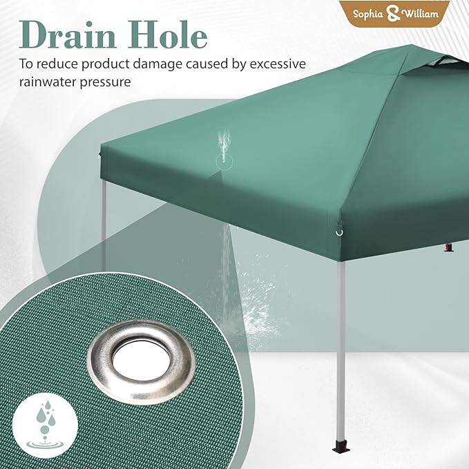 Sophia & William Canopy Tent Pop Up 10x10 ft, Outdoor Patio Portable Commercial Canopies Shelter Heavy Duty Straight Legs with Roller Bag, 8 Stakes, 4 Guy Ropes, UPF50+, Green