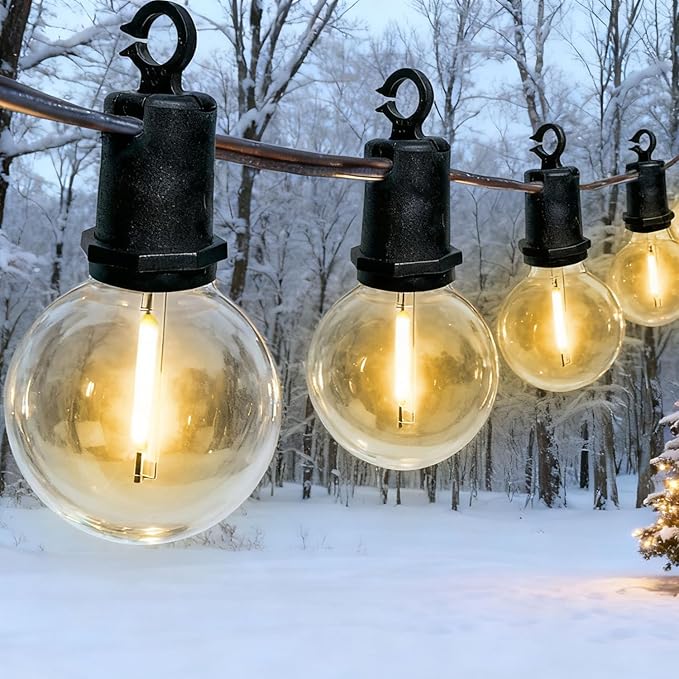 25Ft Christmas LED G40 Globe Outdoor String Lights Waterproof Patio Lights with 13 Warm White Bulbs, Hanging Light for Backyard Balcony Wedding Christmas Party Decorations Xmas Tree Black Wire