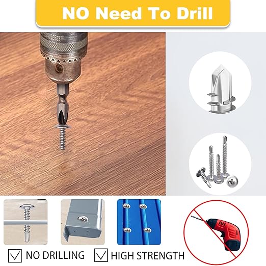 180 PCS #8 Self-Tapping Screws Assortment Kit with Driver,410 Stainless Steel Pan Head Self Drilling Screws in 6 Sizes(1/2", 5/8", 3/4", 1", 1-1/4", 1-1/2") (Pan Head #8 kit Silver)