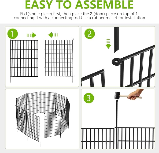 5 Panels No Dig Garden Fence, 40 in(H) X 12.1 ft(L) Metal Fence Panels, Thickened Rustproof Garden Fencing, Animal Barrier Fence for for Dogs, Rabbits, Landscape, Patio