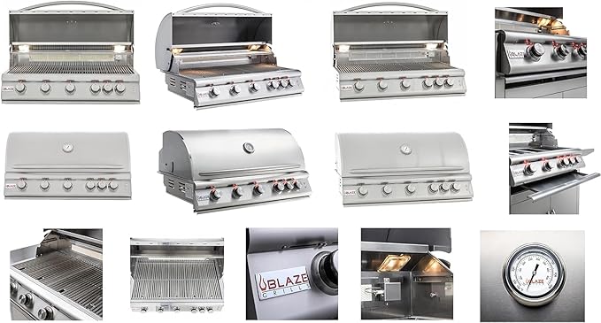 BLAZE BBQ Outdoor Package of 40” LTE Built-in Gas Grill, Dop-In Single Side Burner, 32” Door & Two Drawers Combo, Compact Refrigerator and Accessories (Grill Cover, Fridge Trim and Rotisserie Kit)