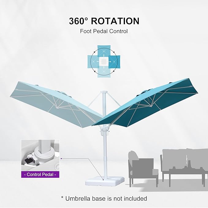 PURPLE LEAF 8 FT Patio Umbrella White Cantilever Umbrella Aluminum Square Outdoor Offset Umbrella Hanging Windproof with 360° Rotation for Garden Deck Pool, Turquoise