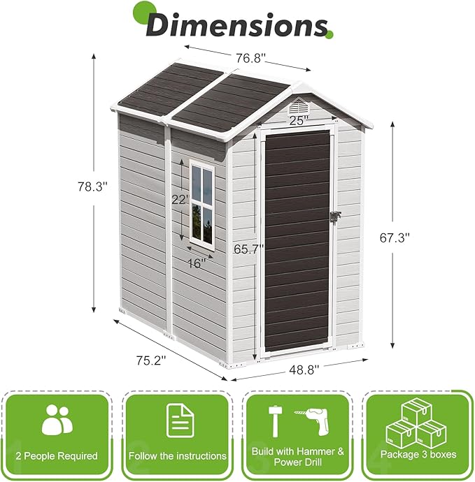 4x6 FT Plastic Outdoor Storage Shed with Floor and Lockable Door, All-Weather Resin Storage Shed Easy to Install, Plastic Sheds & Outdoor Storage for Garden Backyard, Patio, Dove Grey