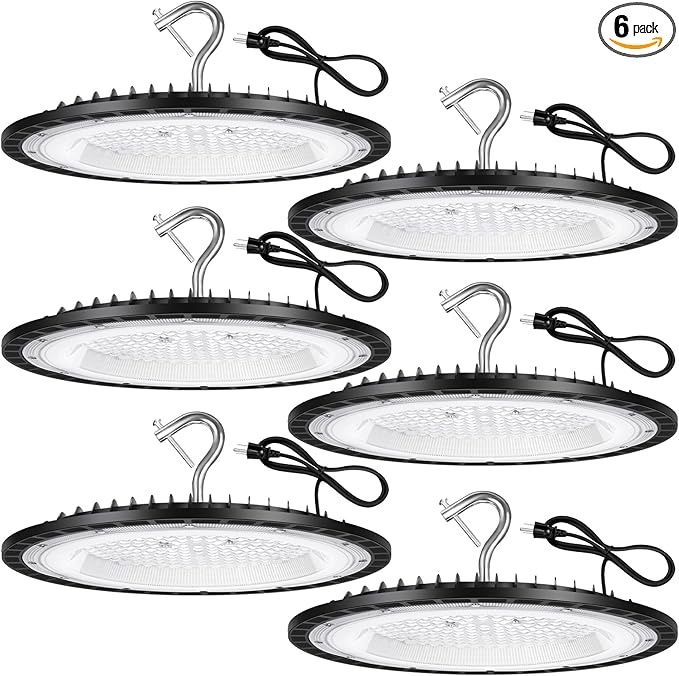 6 Pack 150W UFO Led High Bay Light Fixture,5000K Daylight Commercial Shop Bay Lighting,120VAC,21000LM,[650W MH/HPS Equiv.] US Plug Area Lighting for Warehouse/Barn/Gym/Factory/Workshop