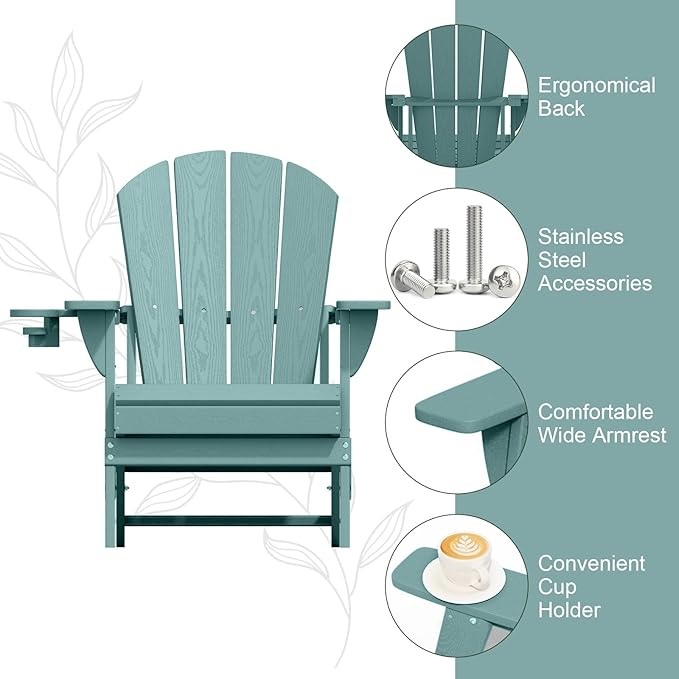 Folding Adirondack Chair, HDPE All-Weather Patio Chairs for Outdoor, Patio, Lawn, Garden, Backyard Deck, Fire Pit - Aruba