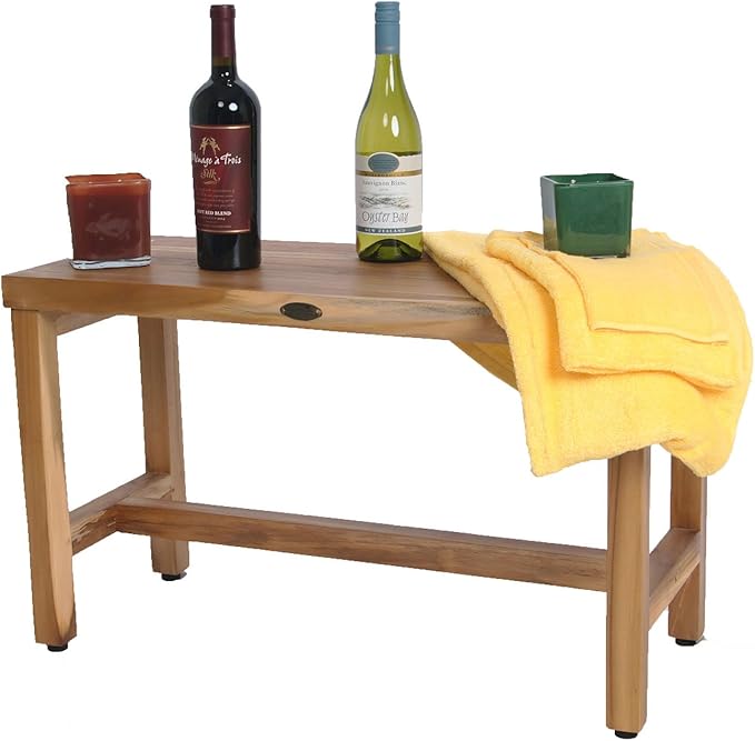 EcoDecors 30" Satori Teak Shower Bench – Full-Size Waterproof Bathroom Seat | For Adults & Seniors | Spa-Style Teak Wood Stool | Non-Slip Adustable Height Feet | Elegance & Safety | 250 Pound Capacity