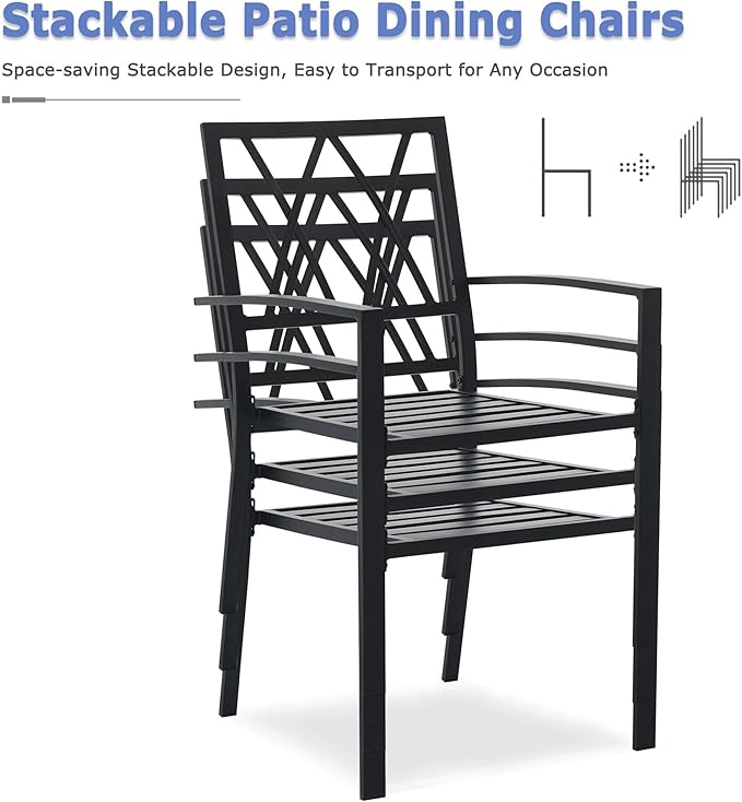 Outdoor Dining Chairs Set of 8, Metal Frame Stackable Patio Dining Chairs with Armrest, Wrought Iron Patio Bistro Chairs for Lawn, Backyard, Garden, Porch