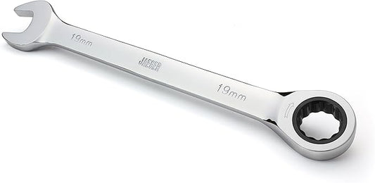 Jaeger 19 mm TIGHTSPOT Ratchet Wrench with Precision Movement and Hardened, Polished Steel for Projects with Metric Tight Spaces