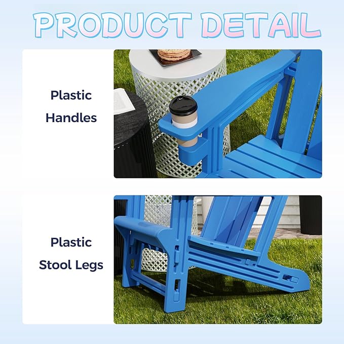 Adirondack Chairs Set of 4,Adirondack Chair with Cup Holders,Wooden Textured Plastic Fire Pit Chair,All-Weather Outdoor Patio Chairs for Lawn,Backyard Deck, Porch,400LBS Heavy-Duty，Klein Blue