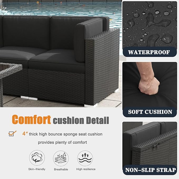 Patio Furniture Set with Fire Pit Table, 10 Pieces Outdoor All-Weather Wicker Conversation Sectional Chair Sofa Set