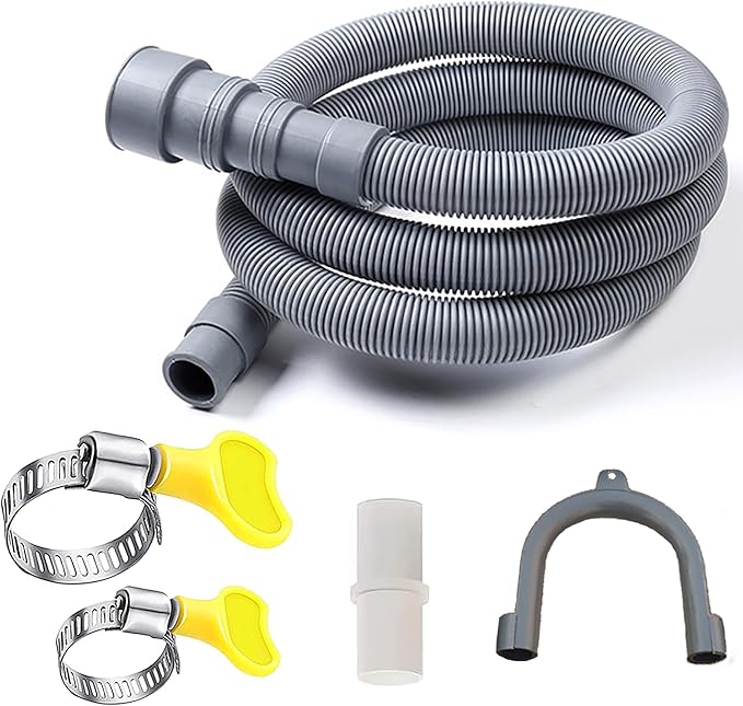 HLMOptimo 6 Feet Washing Machine Drain Hose Flexible Dishwasher Drain Hose Extension Kits Corrugated Washer Hose w/ 1 Adapter 4 Clamps 1 U-Bend Holder Upgraded Version