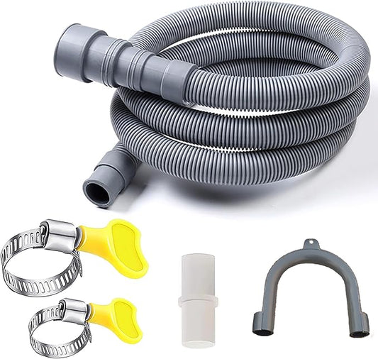 HLMOptimo 6 Feet Washing Machine Drain Hose Flexible Dishwasher Drain Hose Extension Kits Corrugated Washer Hose w/ 1 Adapter 4 Clamps 1 U-Bend Holder Upgraded Version