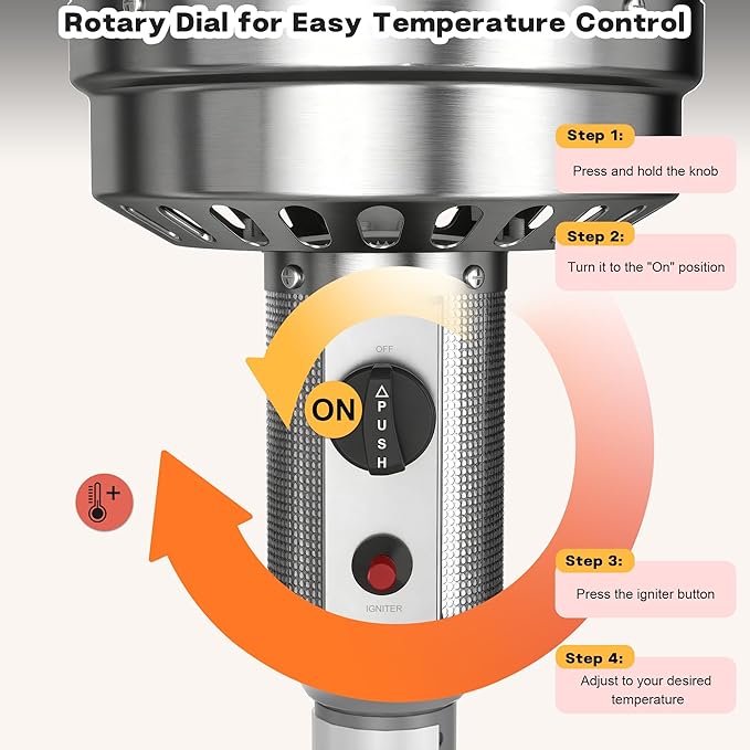 50,000 BTU Propane Patio Heater, Double-Layer Stainless Steel Burner, Round Table Design with Wheels, Outdoor Space Heater for Garden, Patio & Residential Use, Grey