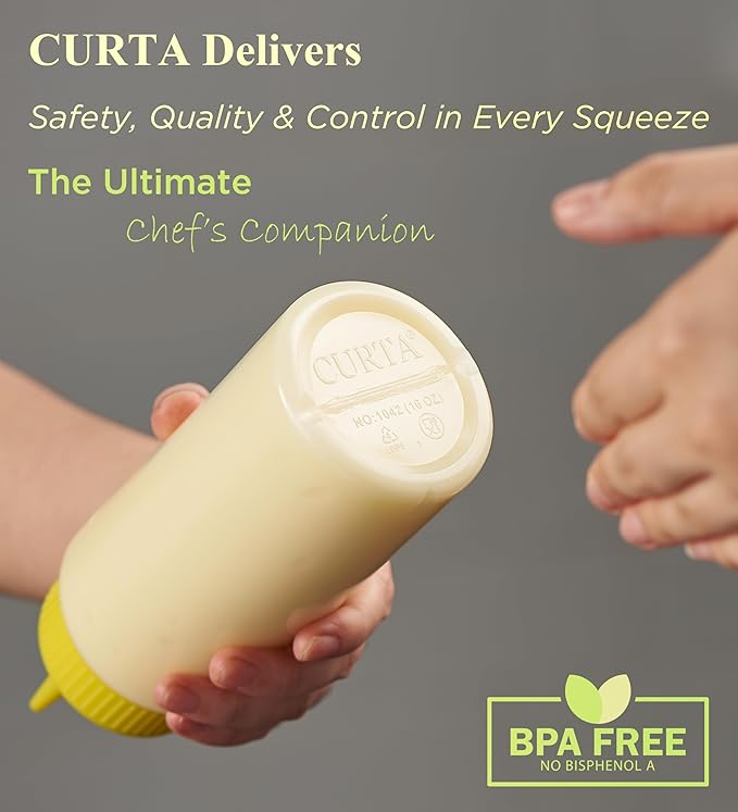 CURTA 6-Pack 8 oz Clear Squeeze Bottle with Cap, BPA-Free Easy-to-Squeeze Plastic Condiment Dispenser with oz & ml Markings for Sauce, Oil, Dressing, Dishwasher Safe, White