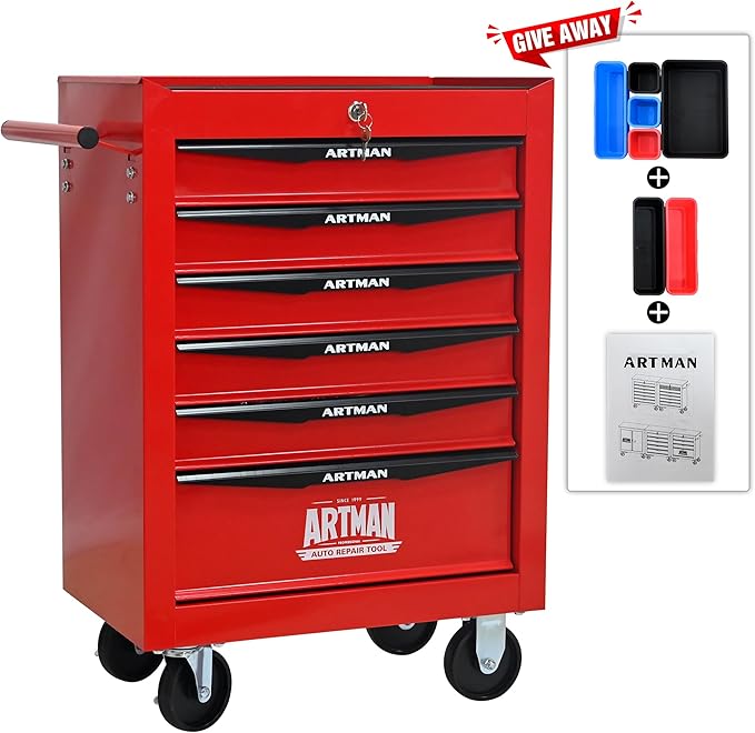 6 Drawers Rolling Tool Box on Wheels, Multifunctional Tool Cart, Drawers Rolling Trolley Organizer Tool Storage Chest for Warehouse,Garage,Workshop,Repair Shop (6 Drawers-30.5" H)