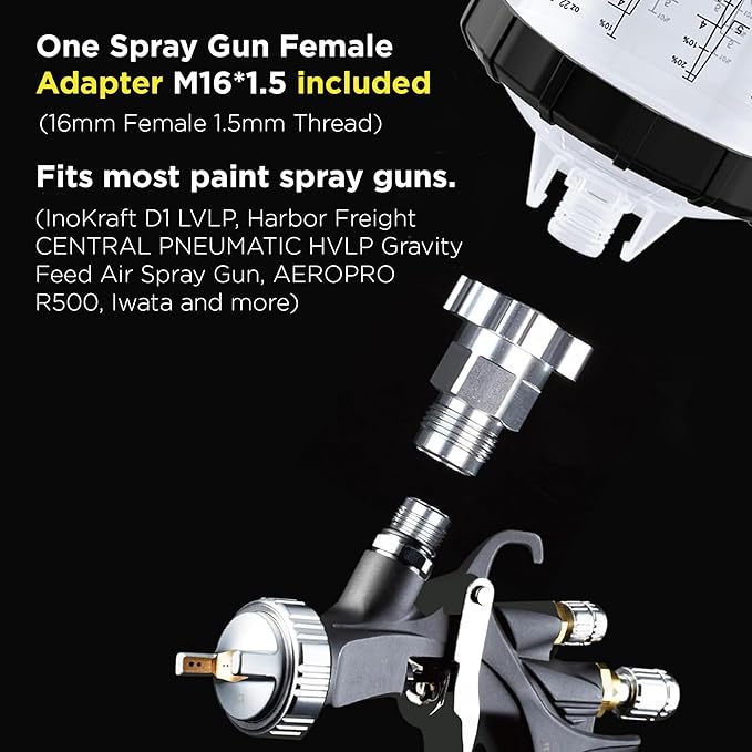 InoKraft Disposable Paint Spray Gun Cup, Standard 22 Ounce (650ml) Kit with 6 Cups and Lids, 1 Hard Cup with Retainer Ring, 3 Plugs, Paint System for HVLP LVLP Spray Gun with Adapter for Beginner
