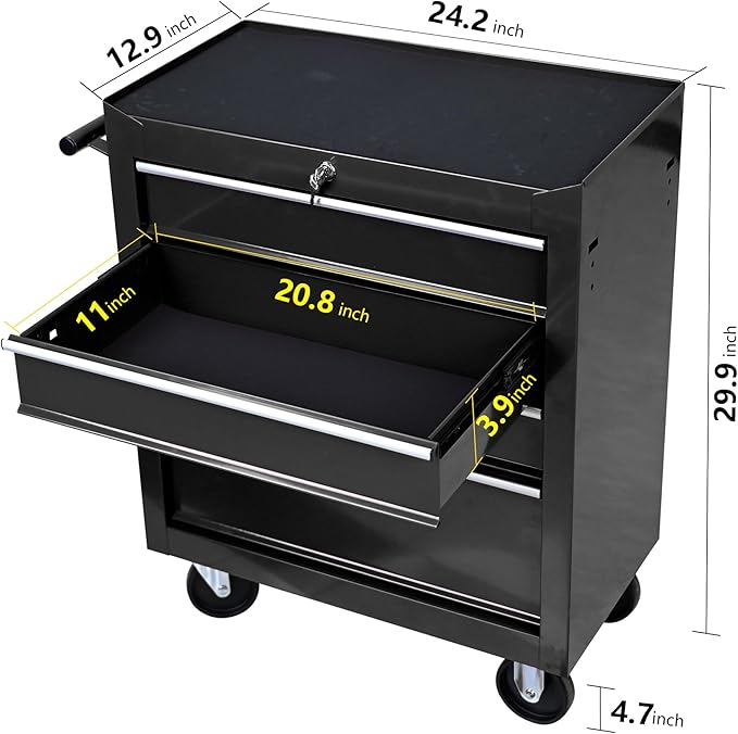 4 Drawers Tool Cart on Wheels,Multifunctional Rolling Tool Chest Tool Storage,Drawers Rolling Tool Trolley Organizer Tool Case for Garage,Warehouse,Workshop,Repair Shop(Black)