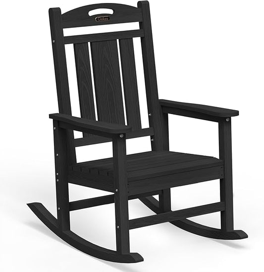 Ciokea Oversized Outdoor Rocking Chair, HDPE Porch Rocking Chairs for Outside, All-Weather Comfortable Patio Rockers for Front Deck Balcony, Black