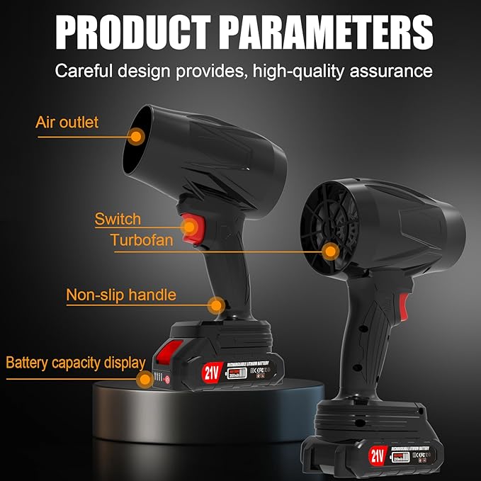 Cordless Leaf Blower with Battery and Charger, 400,000 RPM Turbo Air Jet Blower, Portable Lightweight Handheld Blower with Adjustable Speed for Patio Cleaning, Lawn Care, Car, Blowing Leaves and Dust