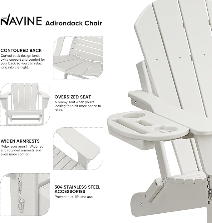 Adirondack Chair Set of 6, HDPE Folding Adirondack Chair with Multifunctional Cup Holder, Weather Resistant Fire Pit Chair for porches, patios, poolsides, Decks.