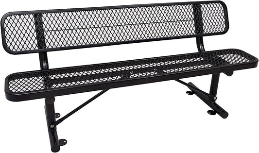 6 Feet Heavy Duty Metal Park Bench for Outside, Outdoor Bench with Backrest & Portable Frame, Commercial Benches for Shopping Malls, Stores, Parks, Patios, Decks, Black
