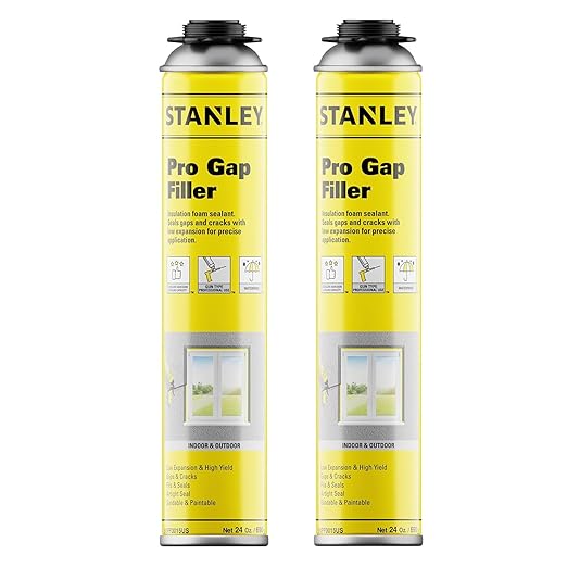 STANLEY F902P Pro Gap Filler - (2x24oz) Window & Door Filler, Gaps & Cracks, Expanding Spray Foam Sealant | Gun Use, Gun NOT Included | 24 Oz, 2 Pack