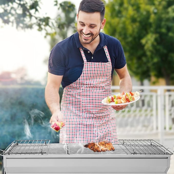 Stainless Steel Folding Kebab Grill, Foldable Barbecue Charcoal Grill With Baking Tray & Storage Shelf, Perfect for Camping, Picnic, Backyard Grilling, Tailgating (39x12x28 in)