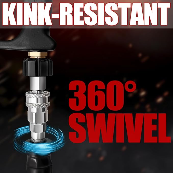 Kink-Resistant 3/8" Pressure Washer Hose 4800PSI(150FT),Steel Wire Braided Wear Resistant Rubber for Commercial, Industrial and Residential Use,Hot&Cold Water Hose with 3/8" Quick Connect