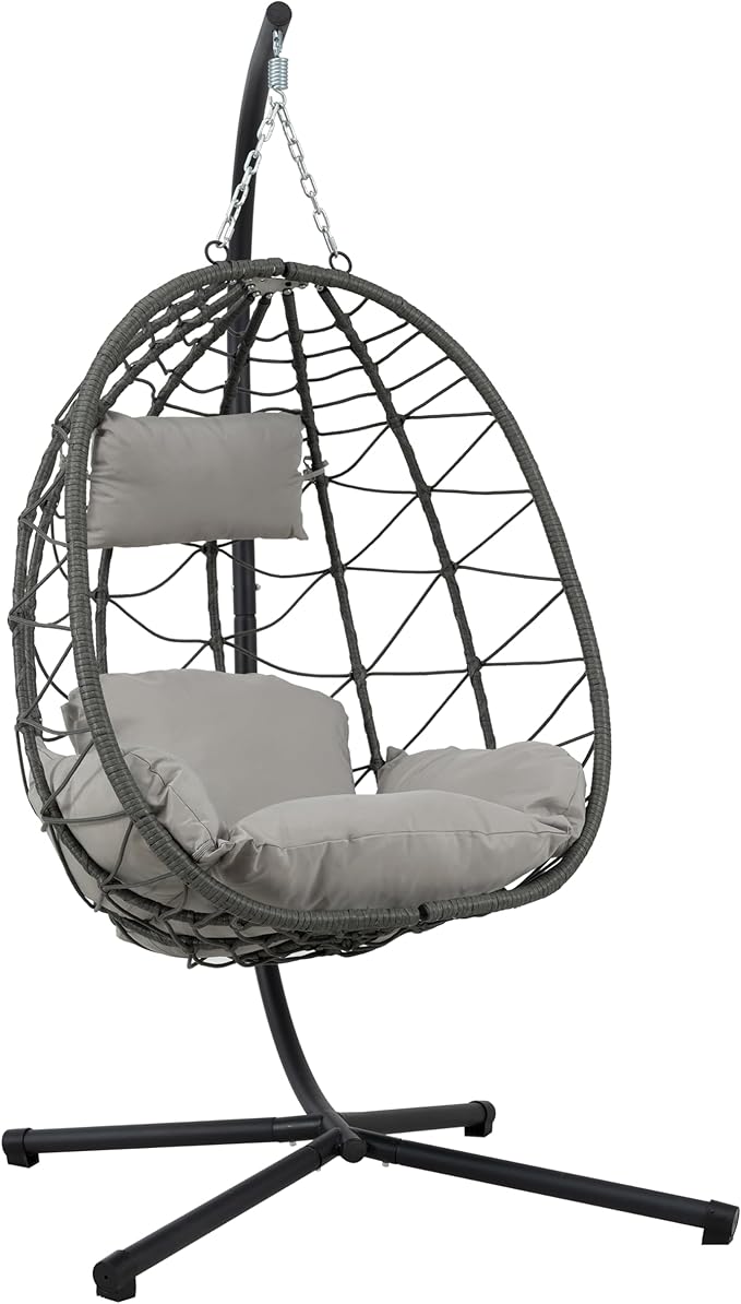 Indoor Outdoor Egg Chair with Stand Wicker Hanging Swing for Patio Bedroom Living Room Balcony Lightweight and Portable Design