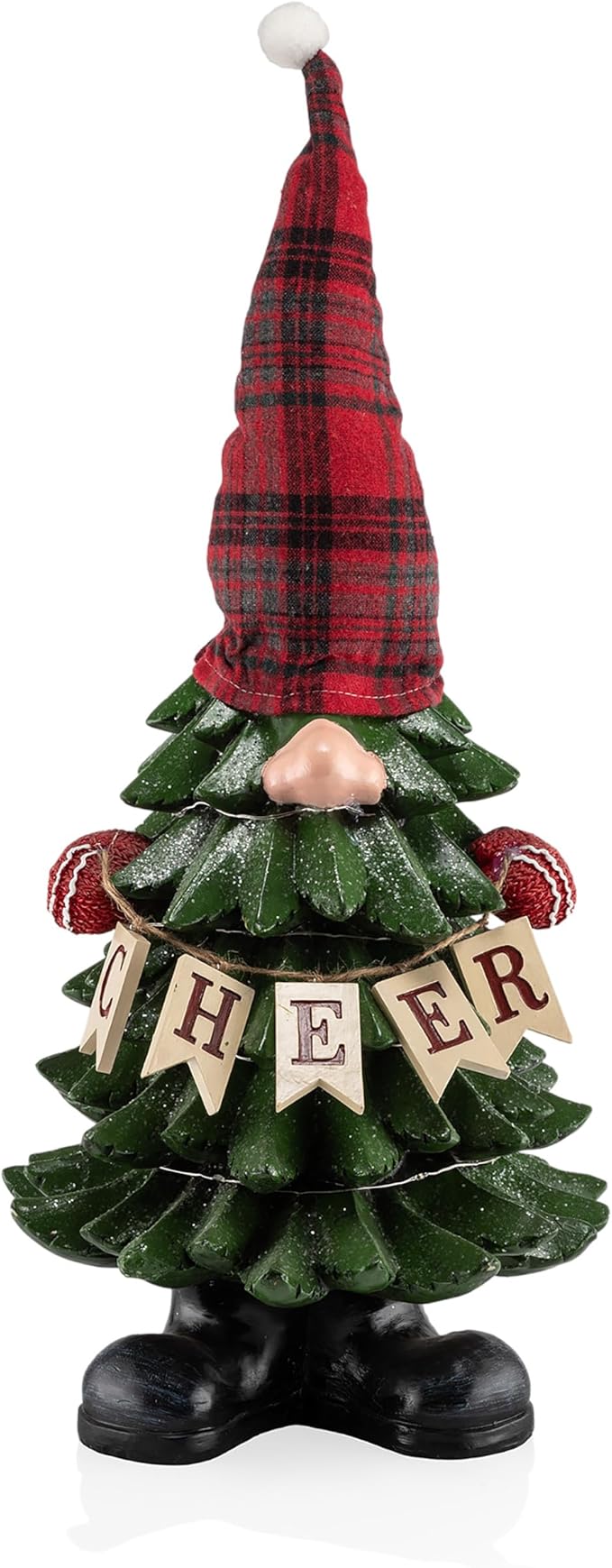 Alpine Corporation 28" Tall Christmas Tree Cheer Gnome Holiday Decoration with 20 Color Changing LED Lights, Multicolor