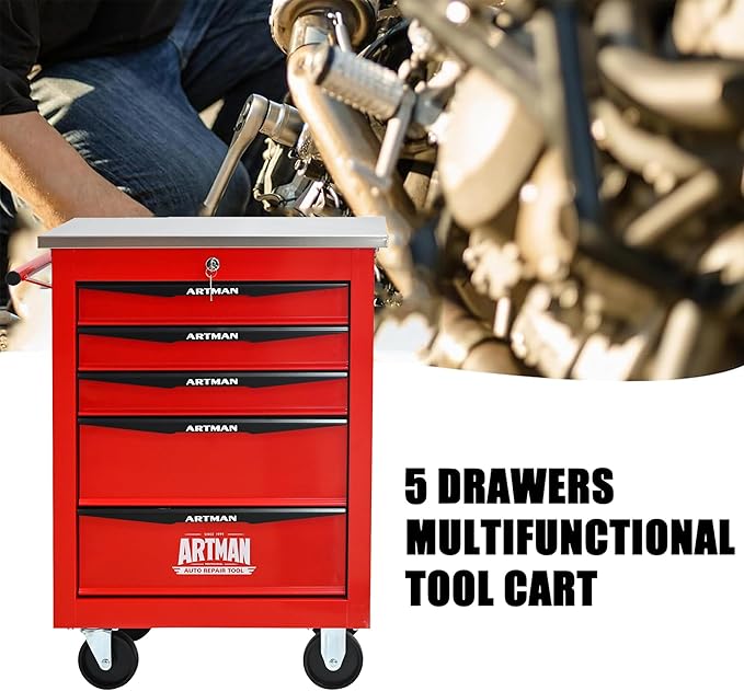 5 Drawers Rolling Tool Box on Wheels, Multifunctional Tool Cart, Drawers Rolling Trolley Organizer Tool Storage Chest for Garage,Workshop,DIY Multiple Interconnectable(4 Drawers-30.5" H)
