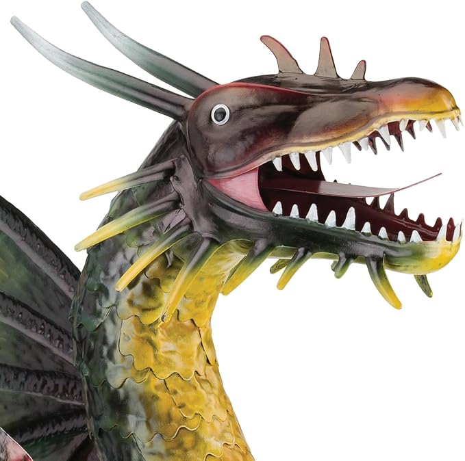 Regal Art & Gift Dragon Metal Statue – Indoor Outdoor Decorative Sculpture for Home & Garden Décor, Weather-Resistant Yard Art Figure for Patio, Lawn, Green