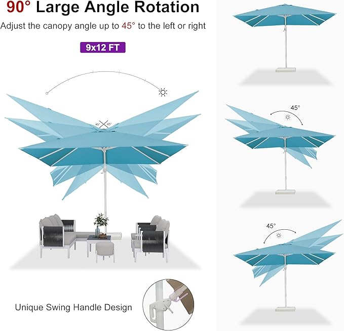 PURPLE LEAF 9' X 12' Right-left Tilt Patio Umbrella Swivel White Cantilever Umbrella with Tilt Aluminum Outdoor Umbrella with 360° Rotation for Deck Pool Garden, Turquoise