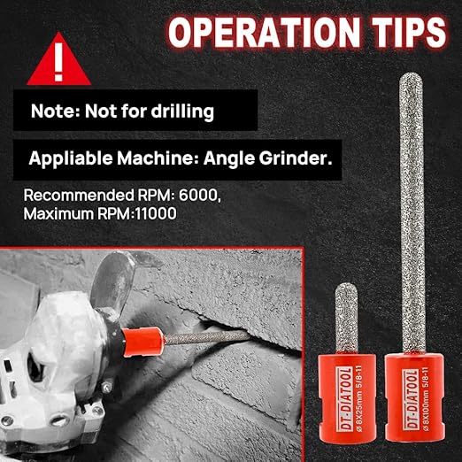 DT-DIATOOL Diamond Mortar Raking Bit for Brick Joints Stone Masonry Granite Diameter 5/16"x1" (8x25mm), 5/8 inch-11 Thread Router Bit 2pcs