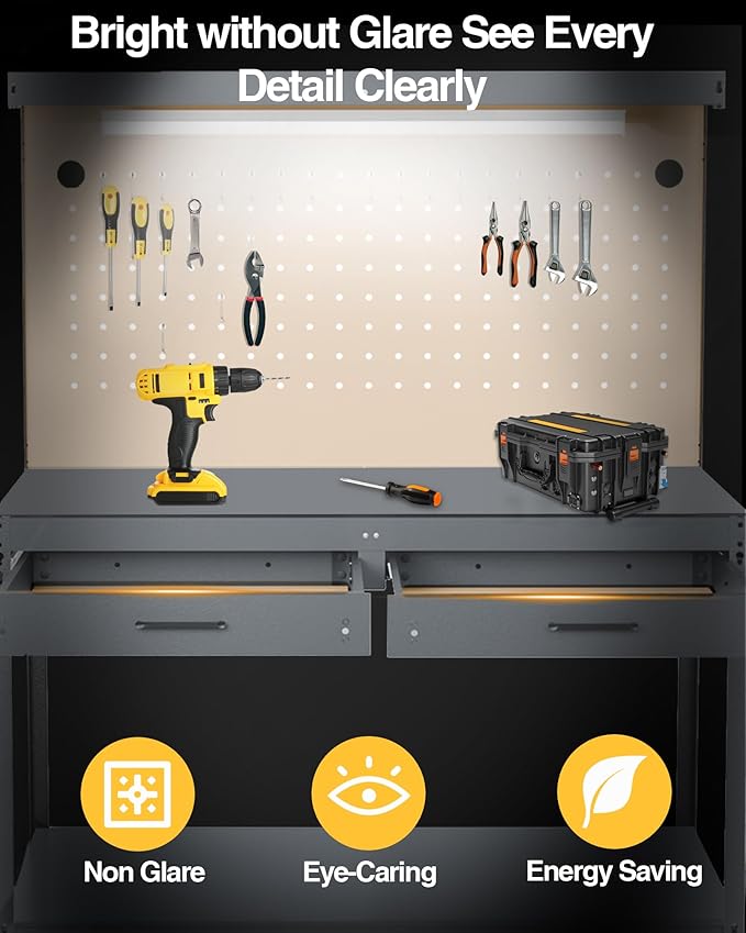 Work Bench, A3 Steel Garage Storage Workbench with Drawers Pegboard 600LBS Capacity Work Tool Bench, Workbench for Garage Workshop Basement, Work Table Light Gray