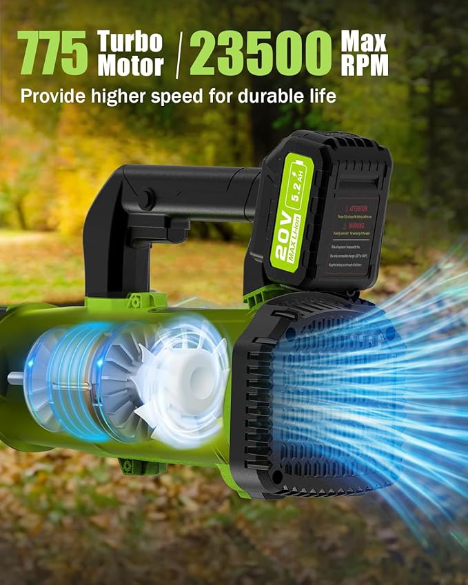 Cordless Leaf Blower - 2x5.2Ah Battery, 530CFM 170MPH, Powerful Battery Powered Leaf Blower Cordless with Battery and Charger, 7-Speed Control, 2 Extended Tubes for Yard, Lawn & Garden