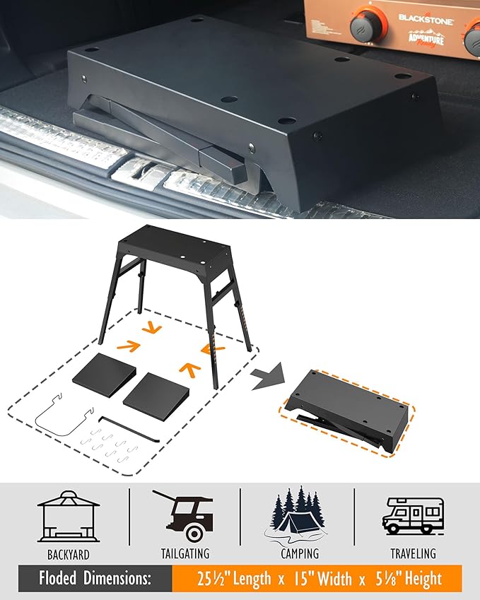 Upgraded Griddle Stand for Blackstone 22”/17”, Portable Blackstone Stand with Adjustable Legs, Side shelfs, Tool Hooks, Garbage Bag Holder & Paper Towel Holder, Grill Stand for Outdoor Cooking/Camping