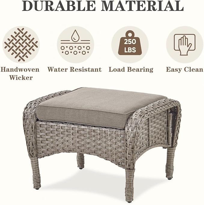 Belord 5 Pieces Wicker Patio Furniture Set - Swivel Rocker Outdoor Chairs with Ottomans and Side Table, Small Patio Conversation Set for Deck Porch Backyard