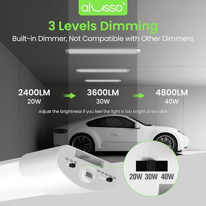 ALUSSO® 5CCT LED Shop Lights for Workshop 4FT, 4800LM Super Bright, 20W 30W 40W 2700K 3000K 4000K 5000K 6500K Selectable, Linkable Linear Work Light for Garage Basement, ETL, 4 Pack