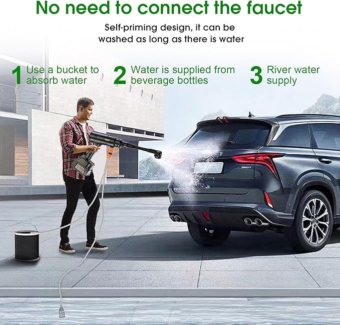 Power Stream Pressure Washer Cordless,800PSI Hand Held Batter Powered Portable Cordless, with 2 Pack 4.3Ah Batteries,Portable Car Pressure Washer with 6-in-1 Nozzle for Car,Patio,Fence