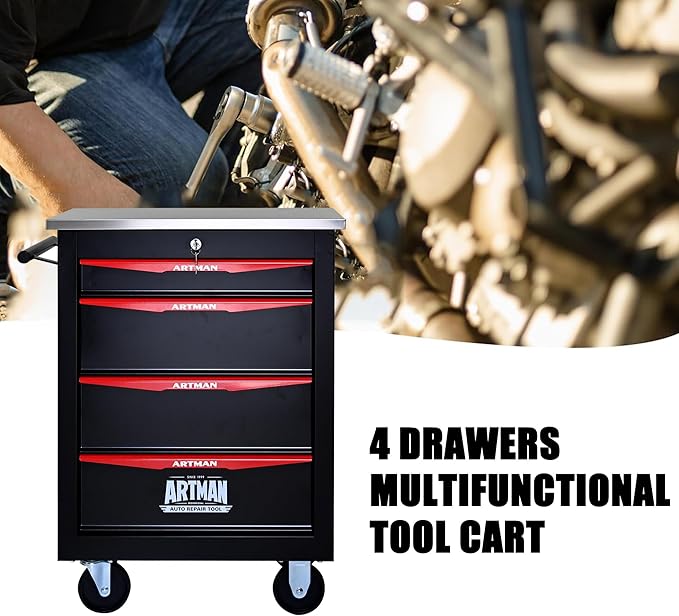 4 Drawers Tool Cart on Wheels,Multifunctional Rolling Tool Storage Chest,Drawer Rolling Trolley Organizer Tool Box for Garage,Workshop,DIY Multiple Interconnectable(4 Drawers-30.5" H)
