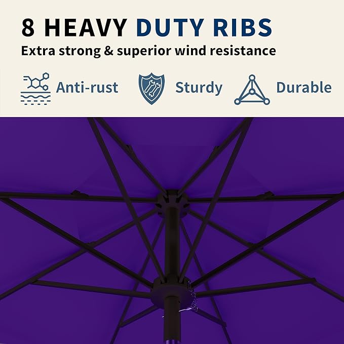 9FT 3 Tiers Patio Umbrella With Auto Tilt and Crank, Outdoor Table Market Umbrella with 8 Sturdy Ribs for Garden,Lawn,Deck,Backyard and Pool,Dark Purple