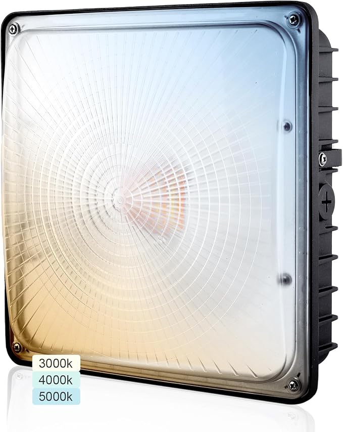 LED Canopy Light 70W 3CCT 3000/4000/5000K, 30/45/60/70W Selectable, IP65 Waterproof, LED Canopy Lights Outdoor, Dim 100-277VAC, Square Gas Station Light for Garage Carport, ETL Listed